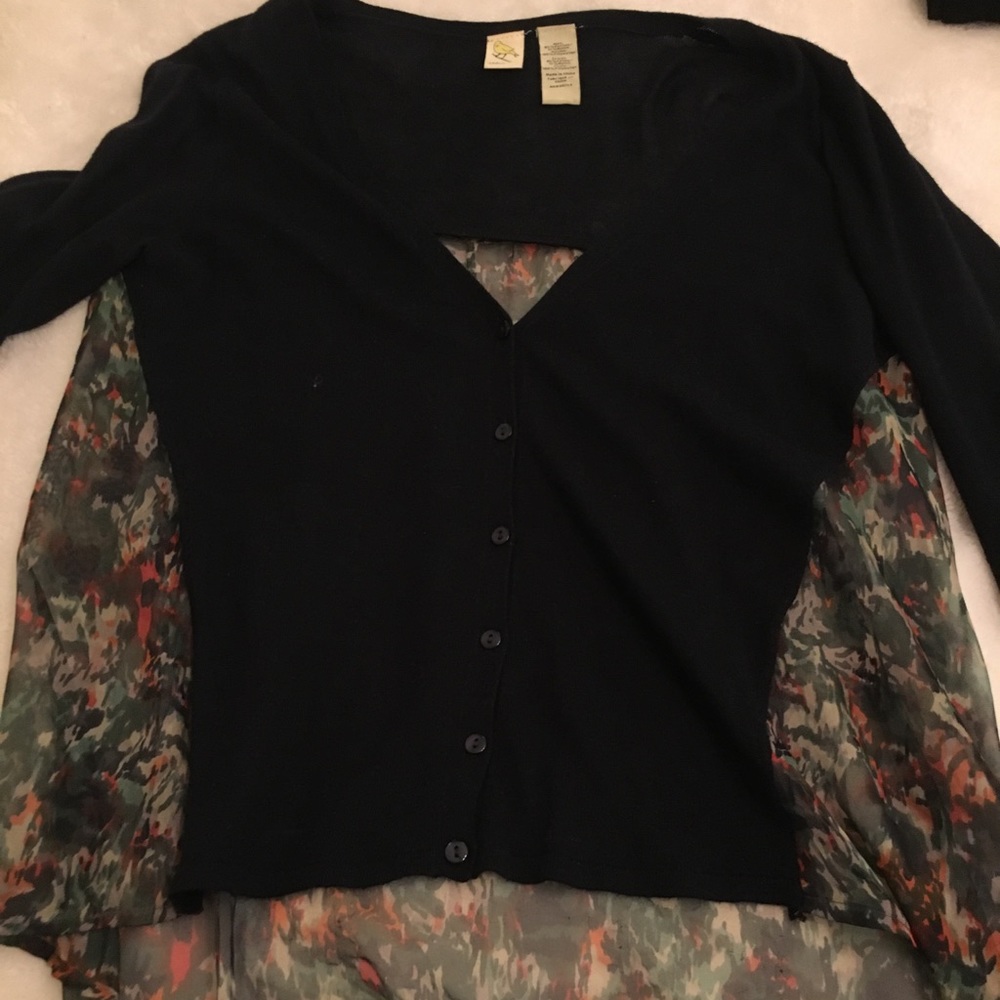 Button up sheer patterned back sweater